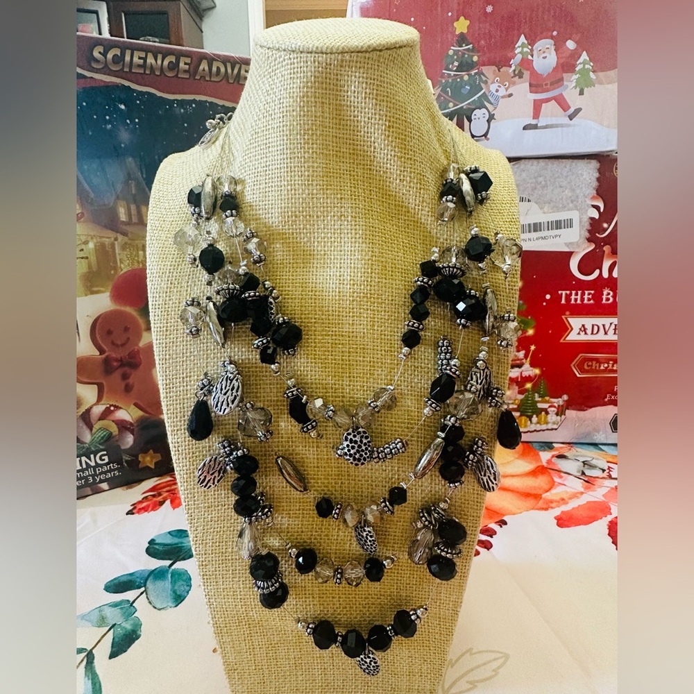 Erica Lyons Black and Silver Multi-Strand Necklace